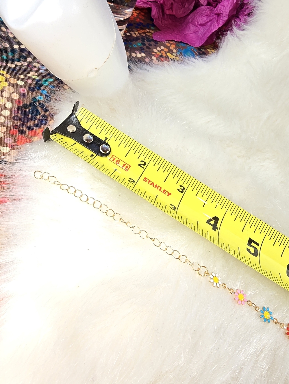 Colorful Daisies on Gold-tone  Chain Necklace - Picture 8 of 12